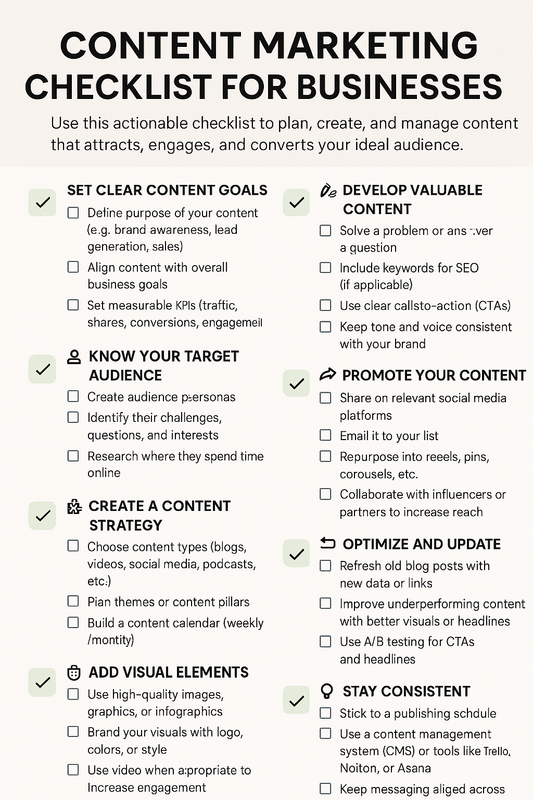 CONTENT MARKETING CHECKLIST FOR BUSINESSES