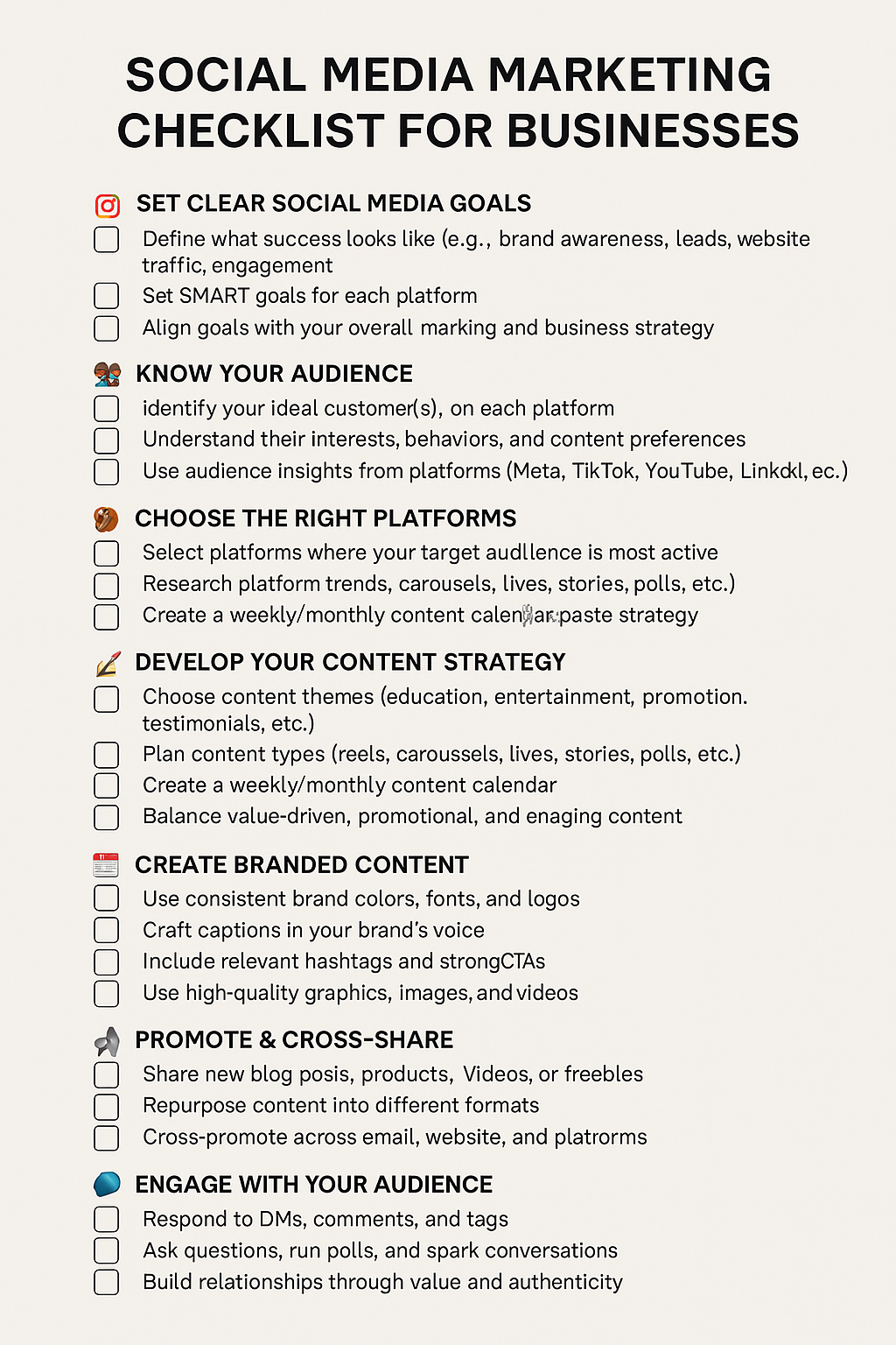 SOCIAL MEDIA MARKETING CHECKLIST FOR BUSINESSES