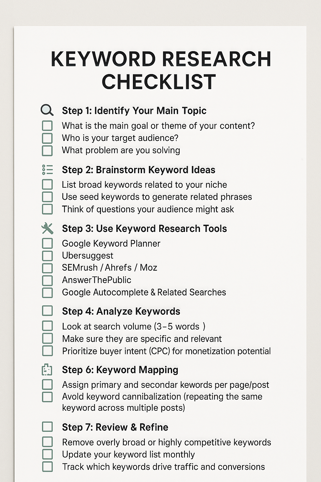 KEYWORD RESEARCH CHECKLIST