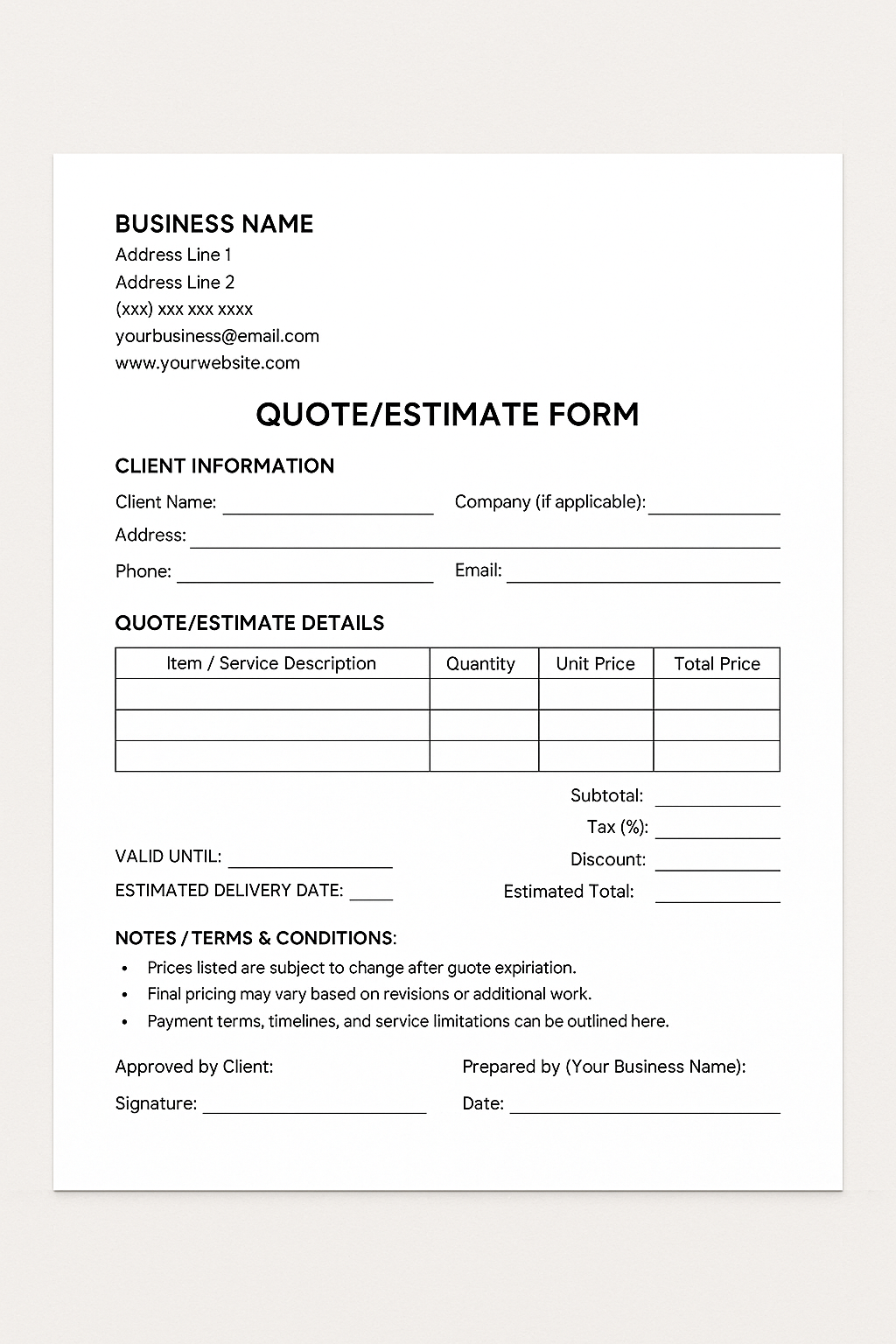 QUOTE/ESTIMATE FORM