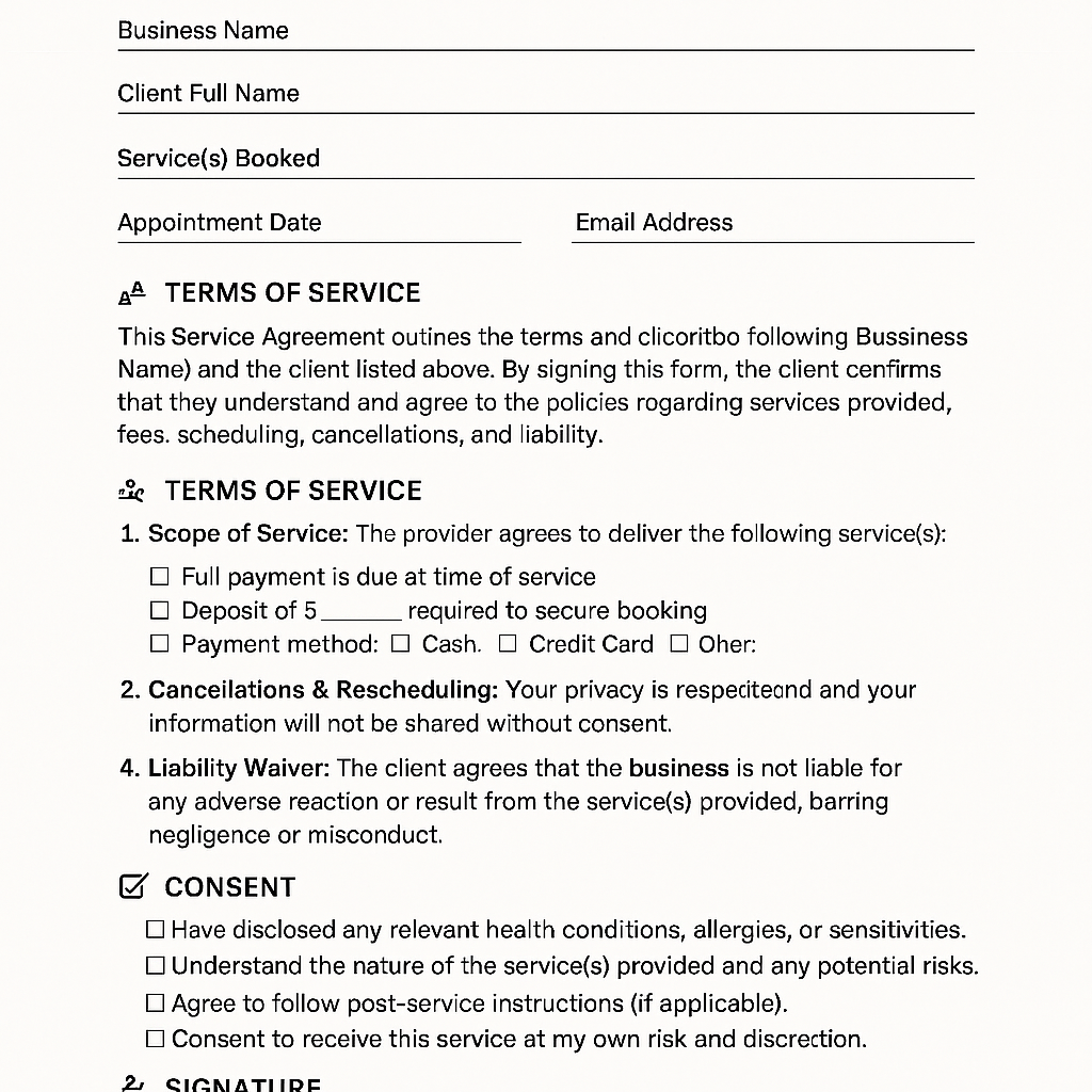 SERVICE AGREEMENT & CONSENT FORM