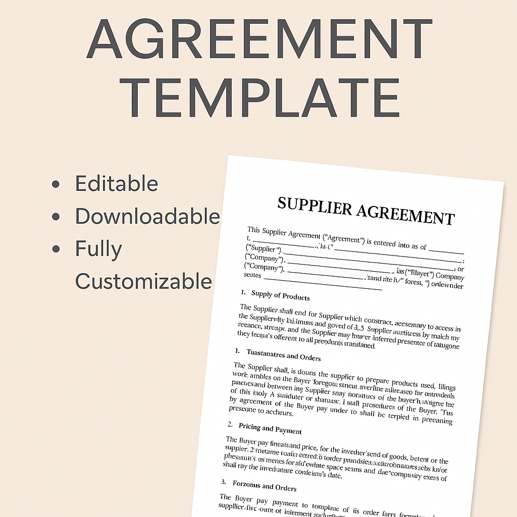 SUPPLIER AGREEMENT TEMPLATE