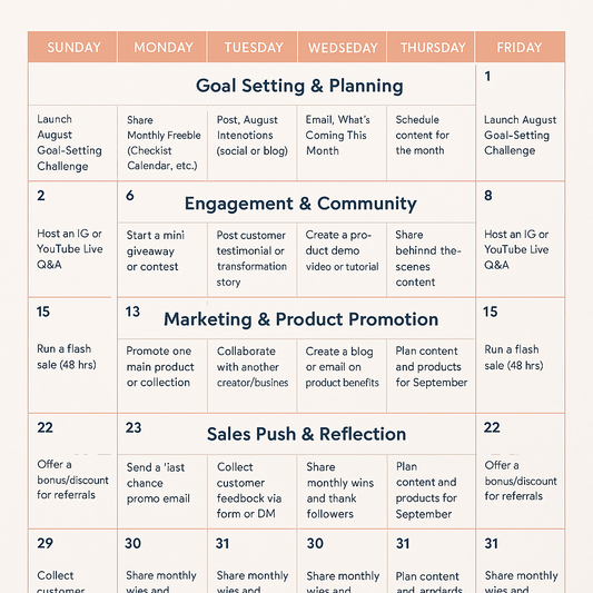 AUGUST ACTIVITY & PROMOTION CALENDAR