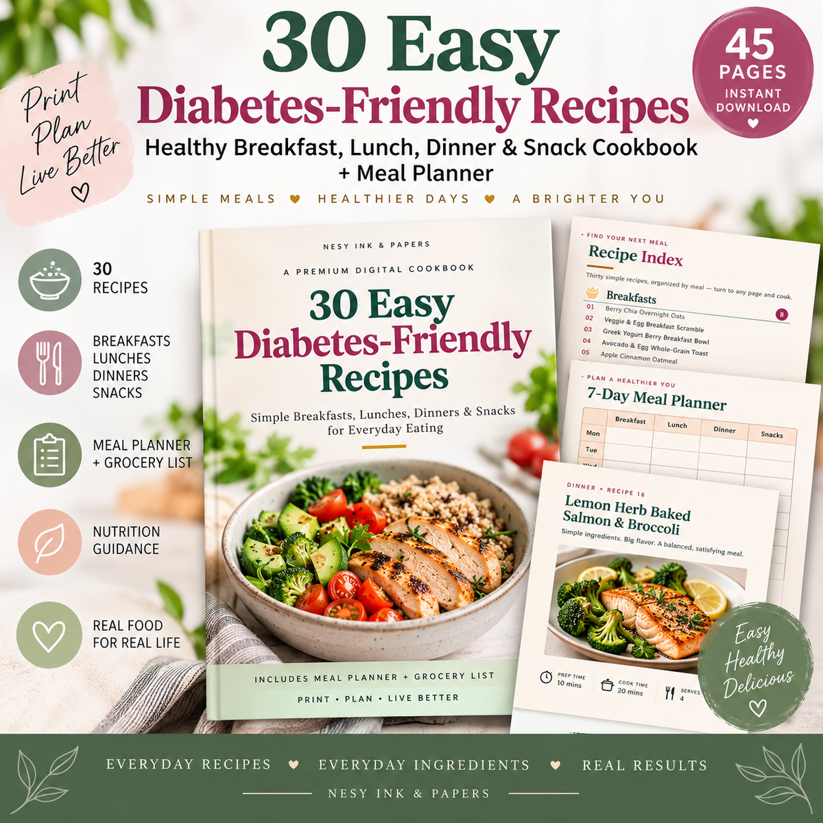 30 Easy Diabetes-Friendly Recipes | Healthy Breakfast, Lunch, Dinner & Snack Cookbook PDF