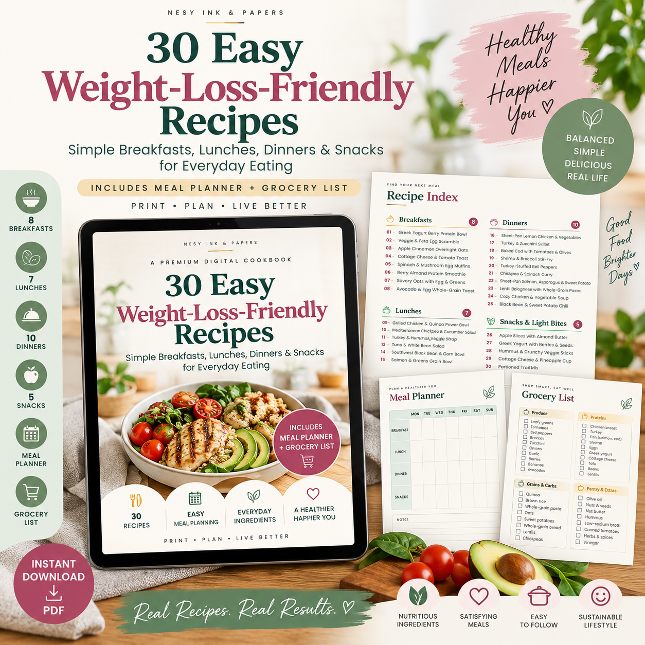 30 Easy Weight-Loss-Friendly Recipes | Healthy Breakfast, Lunch, Dinner & Snack Cookbook PDF