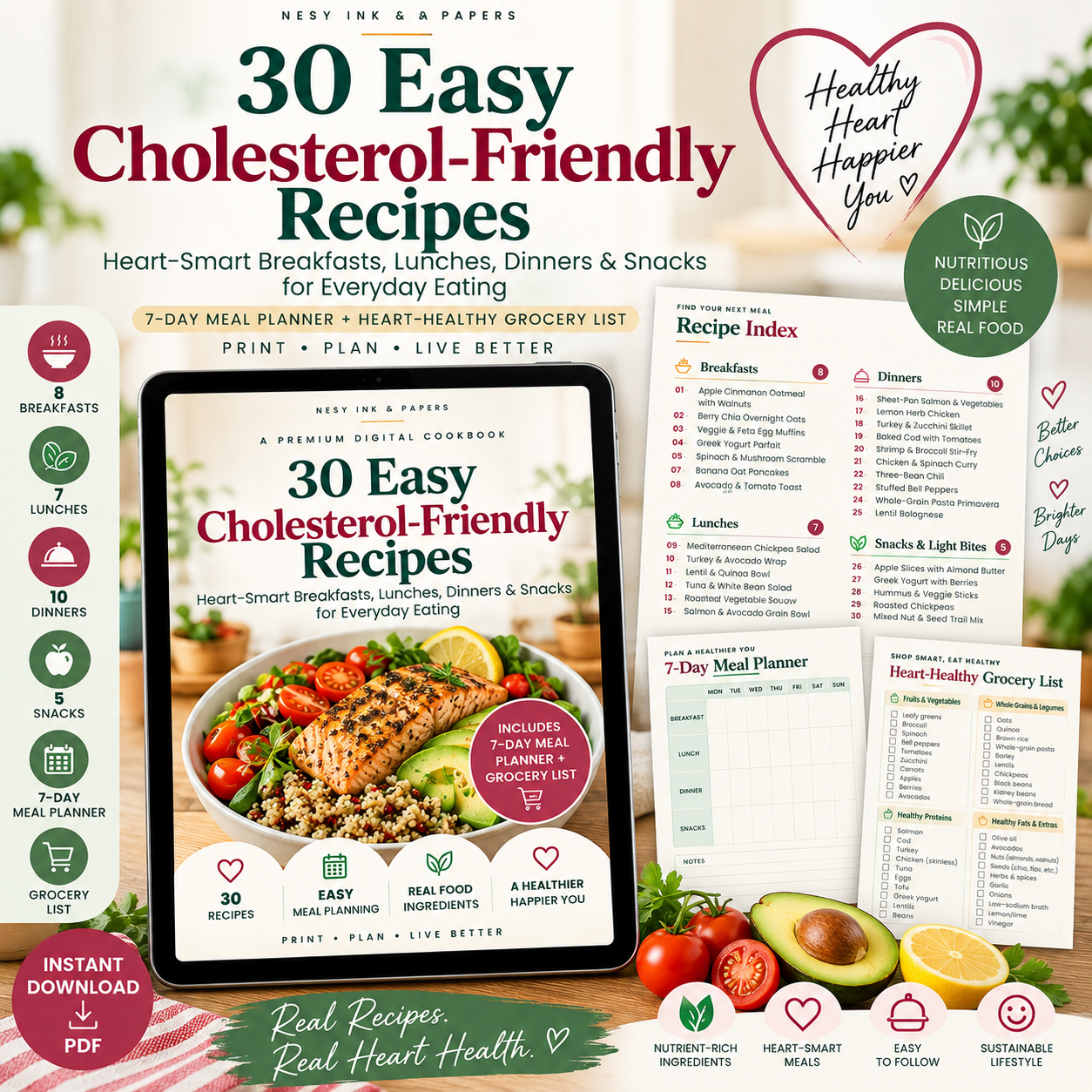 30 Easy Cholesterol-Friendly Recipes | Heart-Healthy Breakfast, Lunch, Dinner & Snack Cookbook PDF