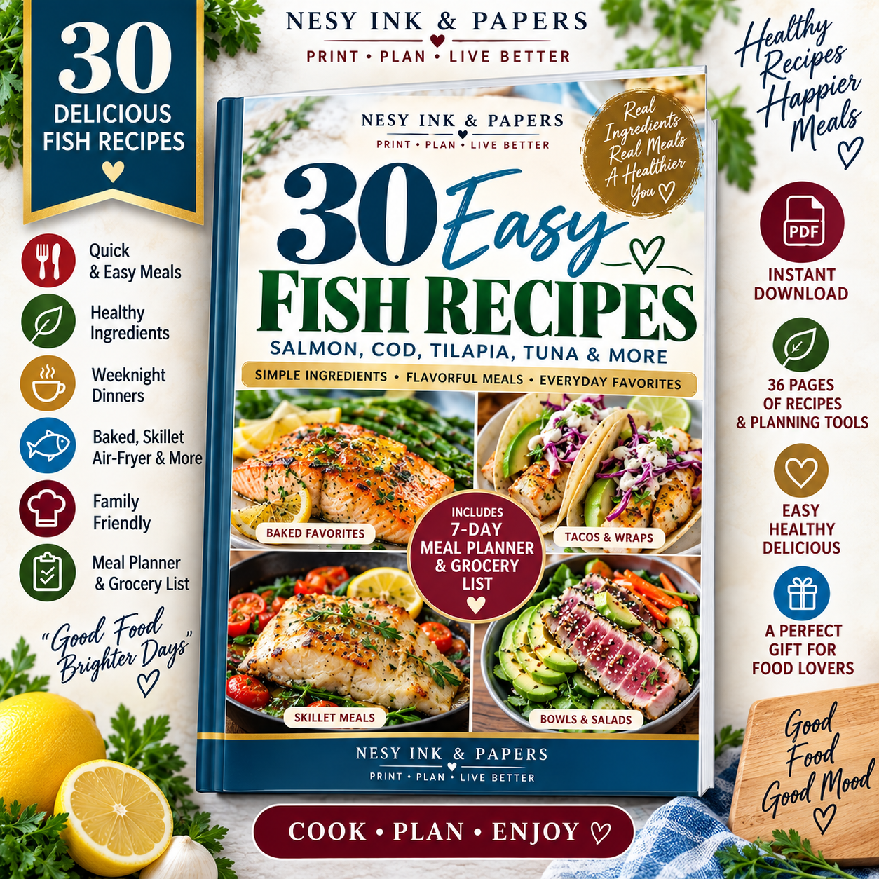 30 Easy Fish Recipes | Salmon, Cod, Tilapia, Tuna & More + Meal Planner