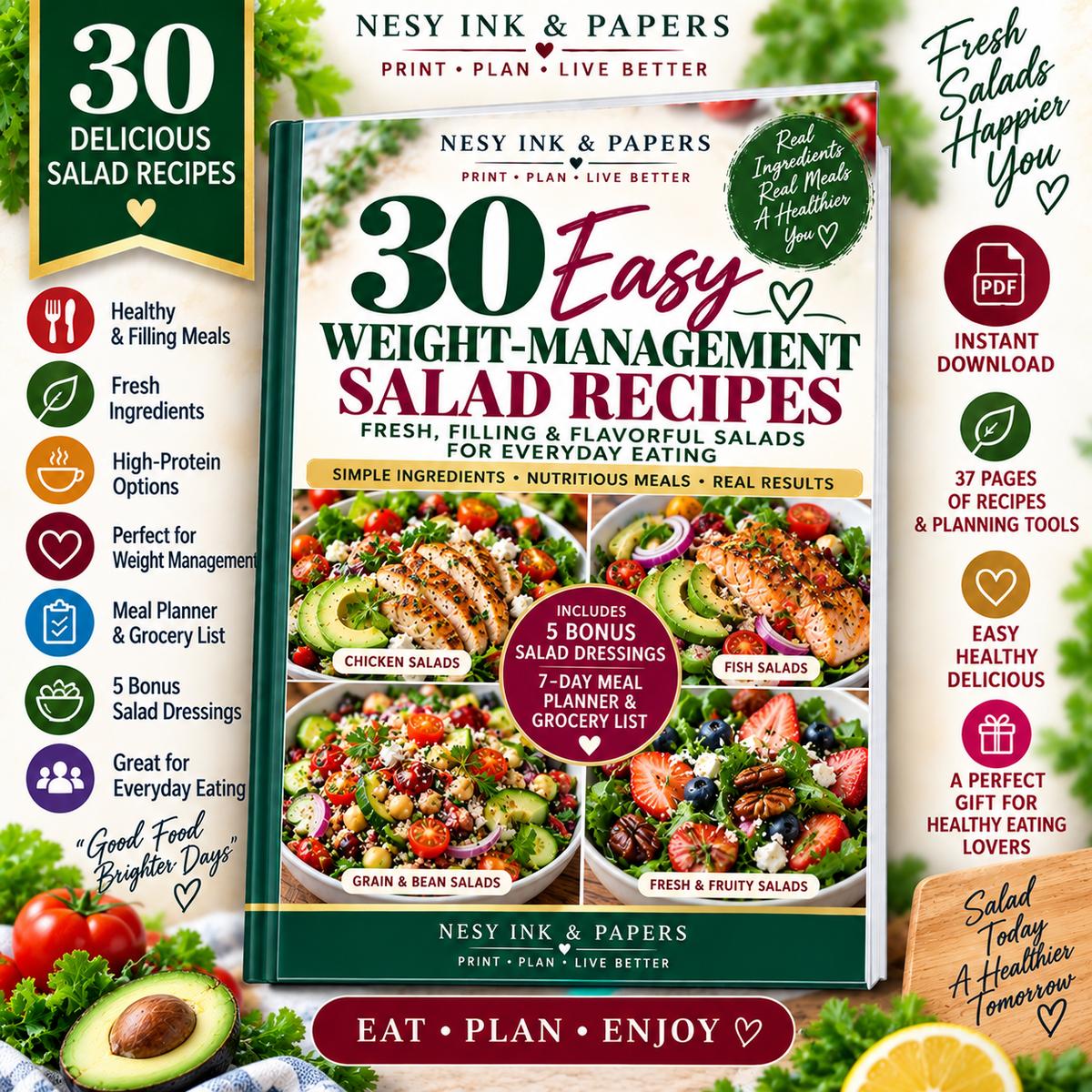 30 Easy Weight-Management Salad Recipes | Healthy Filling Salads + Meal Planner