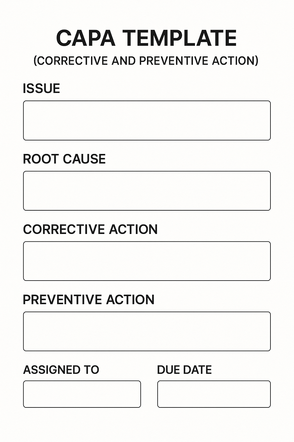 CAPA , 5 WHYS & FISHBONE DIAGRAM NOTION TEMPLATES