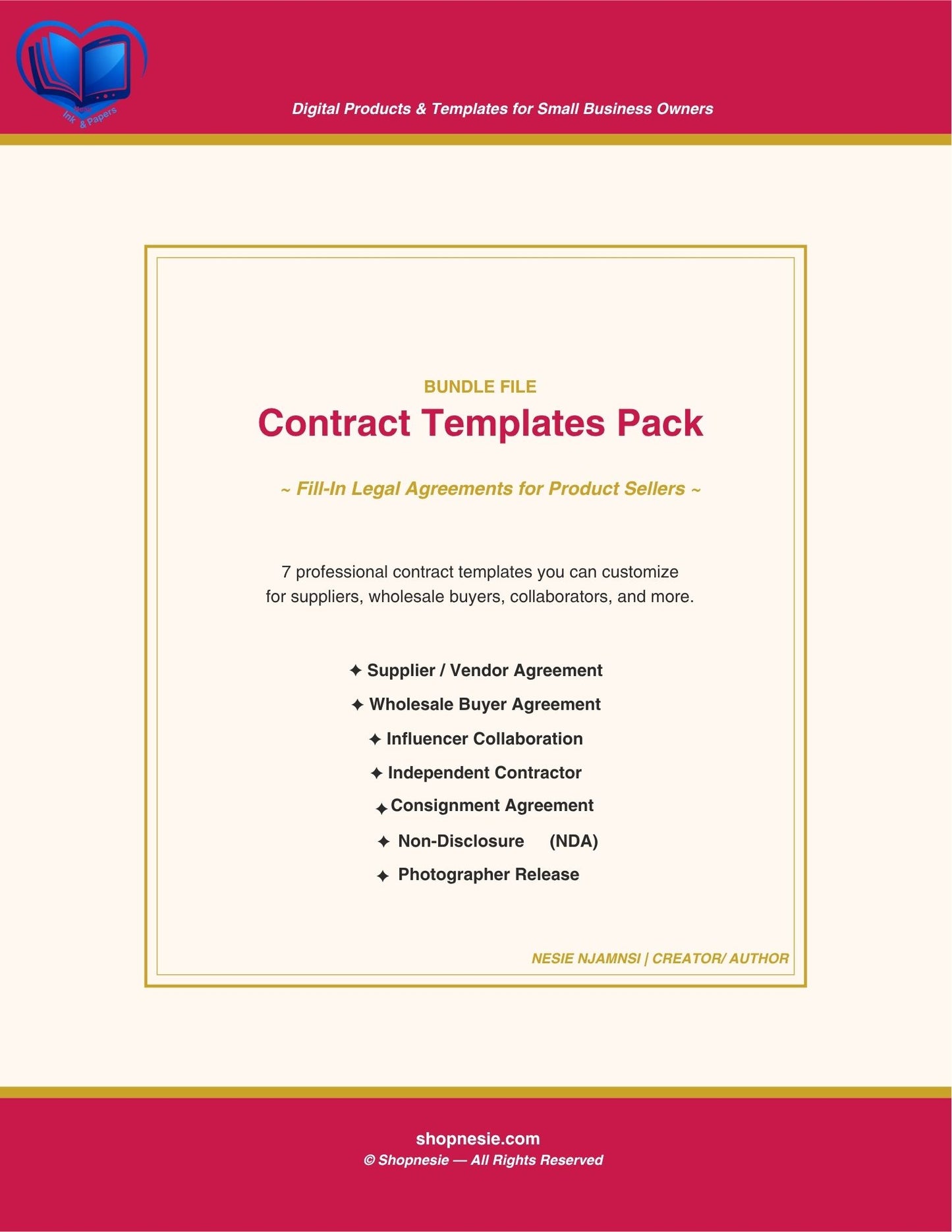 Contract Templates Pack for Small Business | 7 Legal Agreements for Product Sellers & Brands