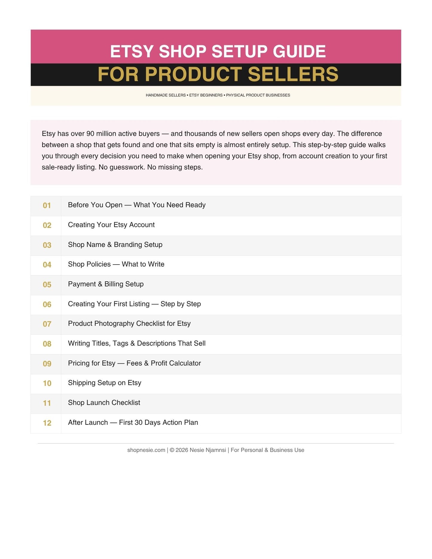 Etsy Shop Setup Guide for Product Sellers – Step-by-Step Printable PDF