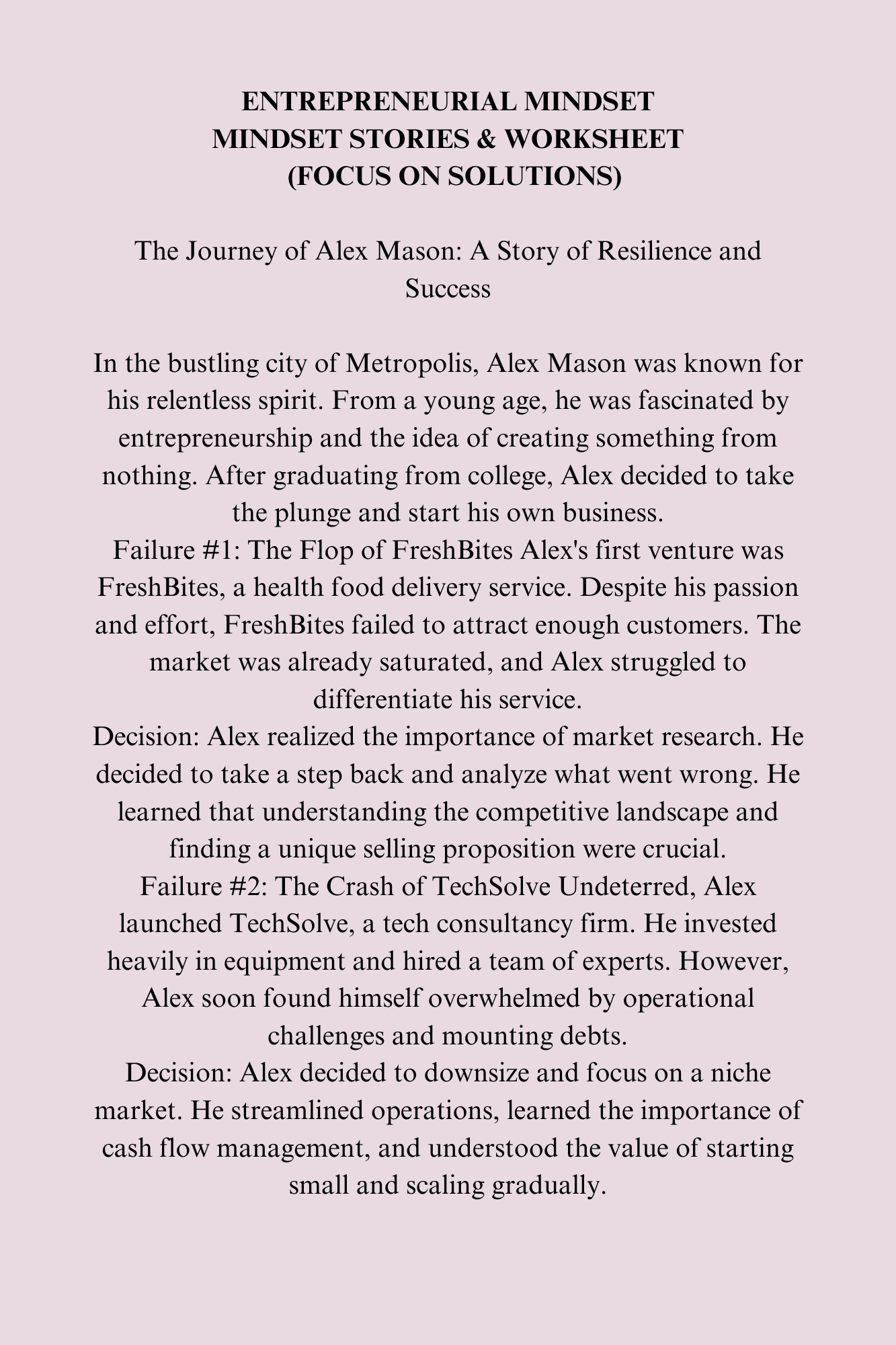 ENTREPRENEURIAL MINDSET: MINDSET STORIES & WORKSHEET