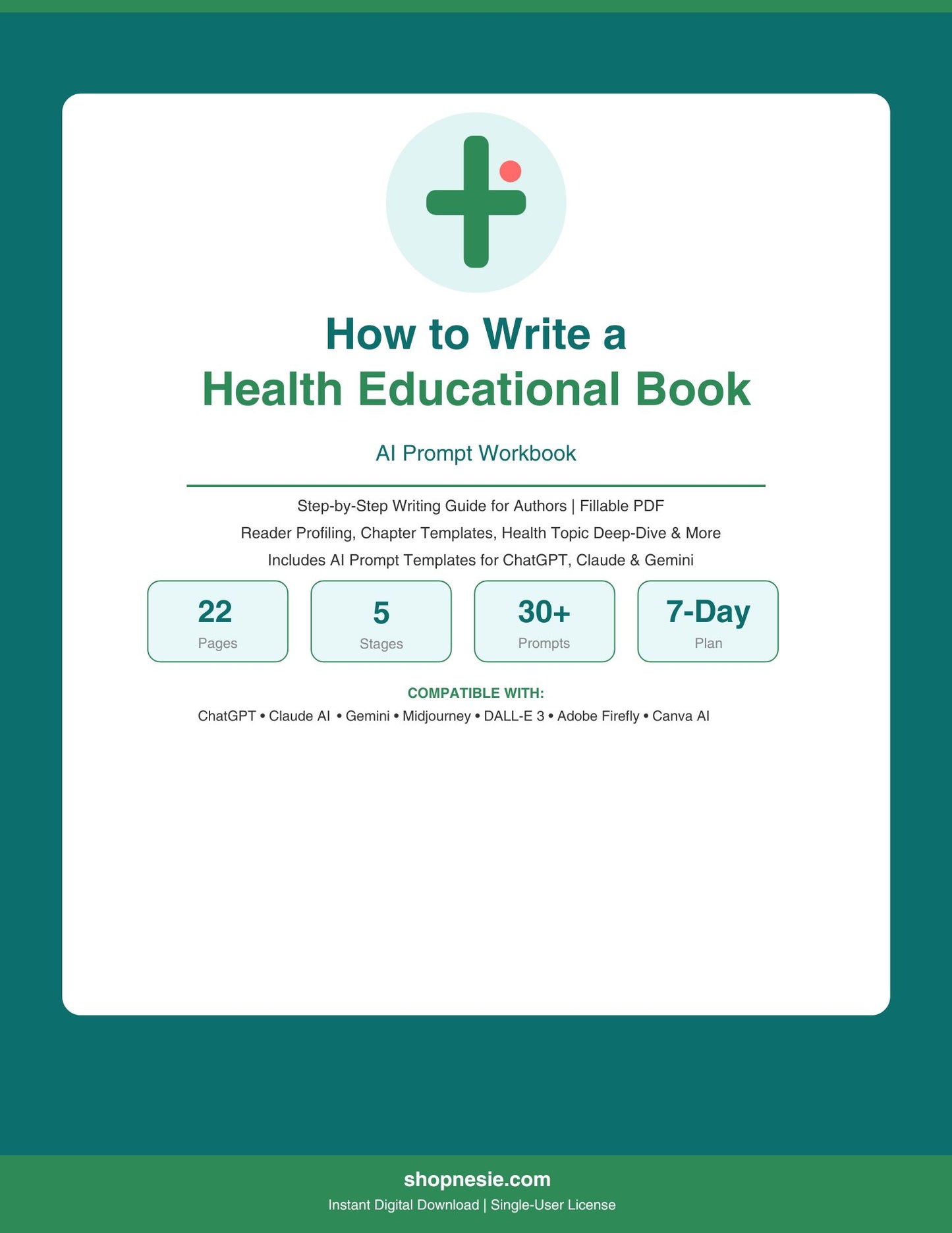 How to Write a Health Educational Book — AI Prompt Workbook | Step-by-Step Writing Guide for Authors | Fillable PDF | Reader Profile, Chapter Templates & Publishing Checklist