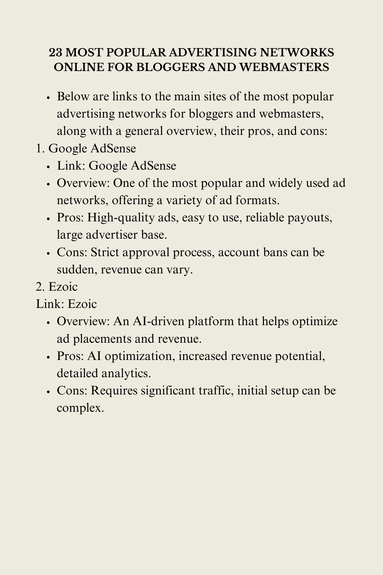 MOST POPULAR ADVERTISING NETWORKS ONLINE FOR BLOGGERS AND WEBMASTERS
