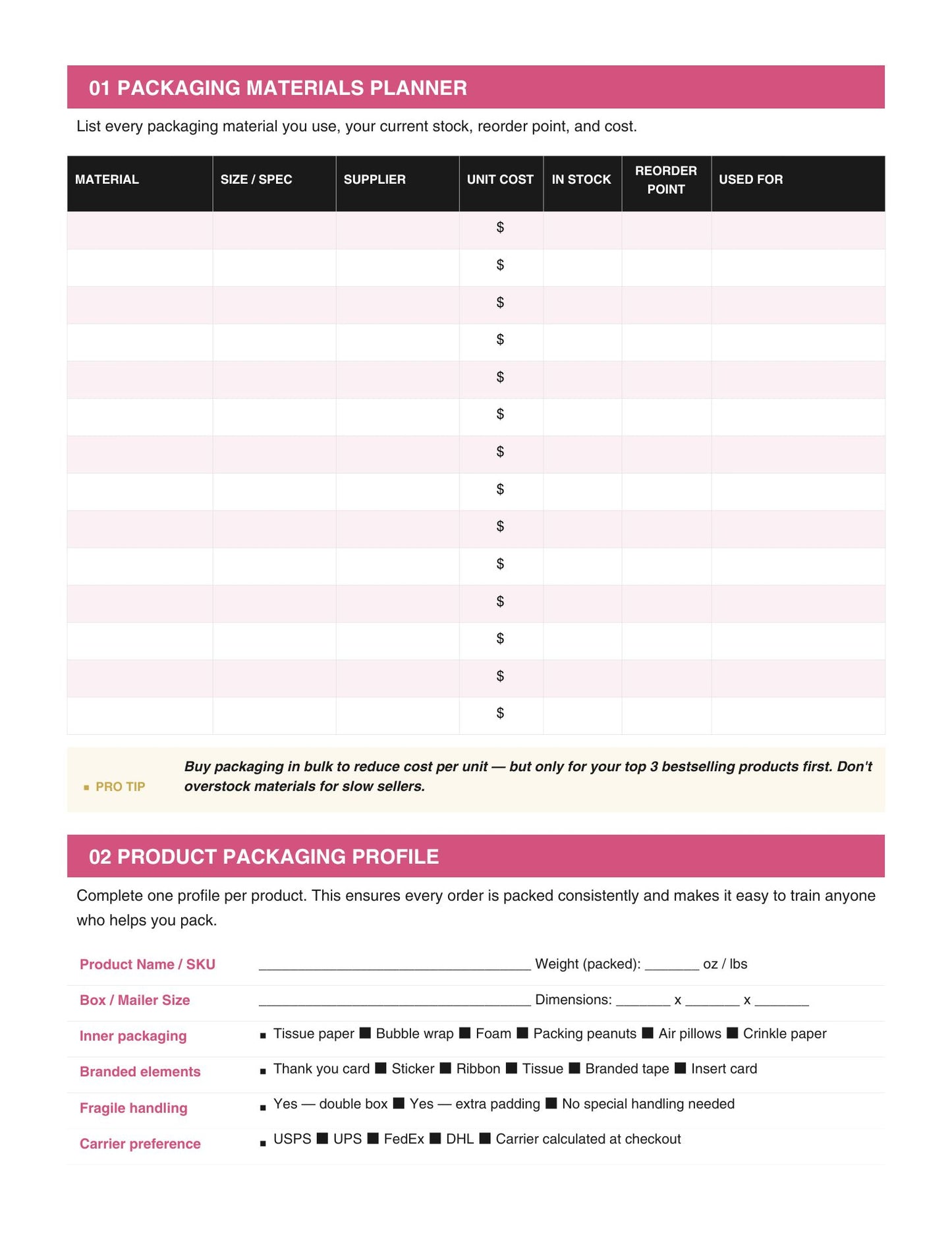Packaging & Shipping Planner for Handmade & Product-Based Sellers – Printable PDF