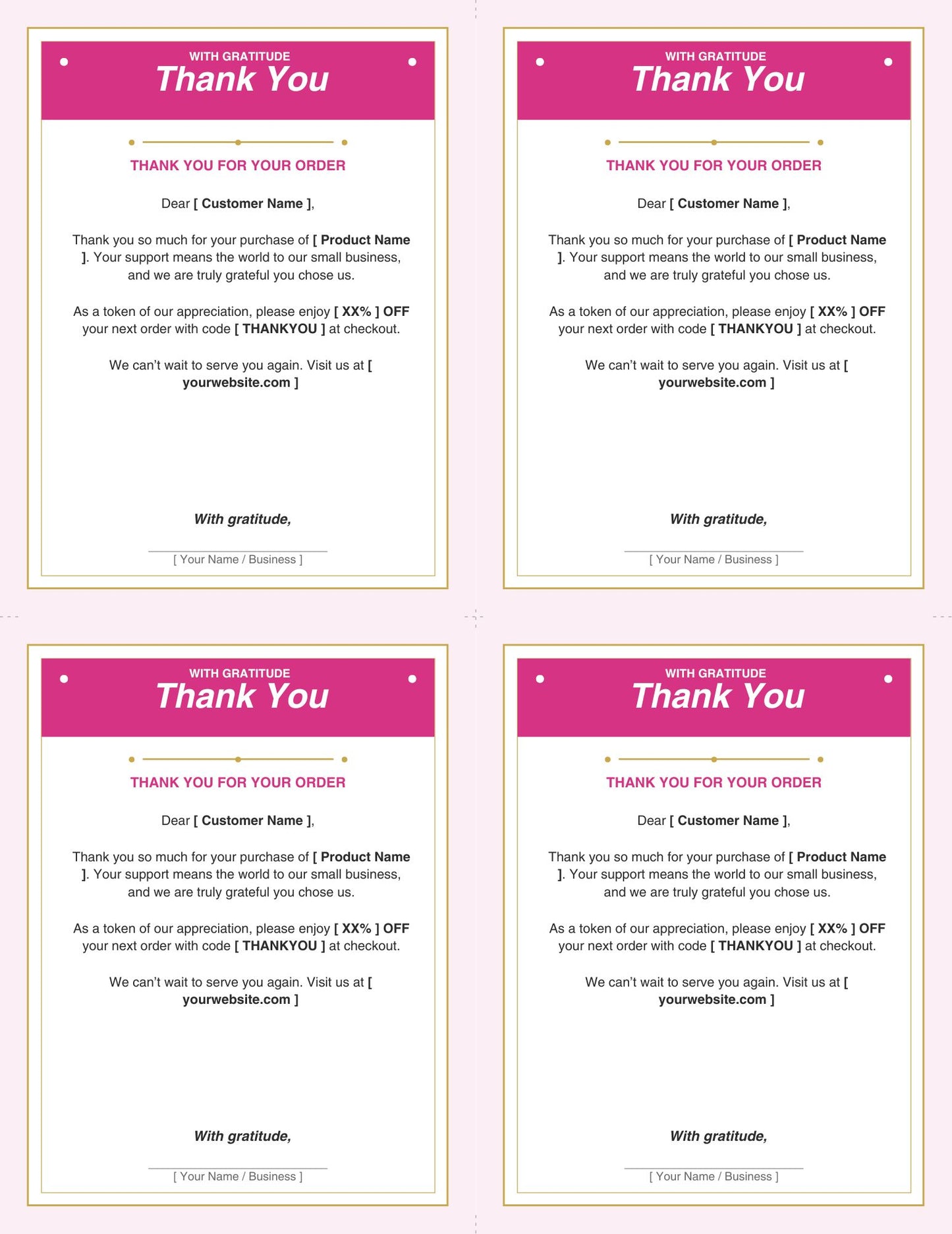 Thank You Cards for Small Business | 9 Printable Thank You Note Templates with Discount Codes | Editable PDF for Etsy Sellers