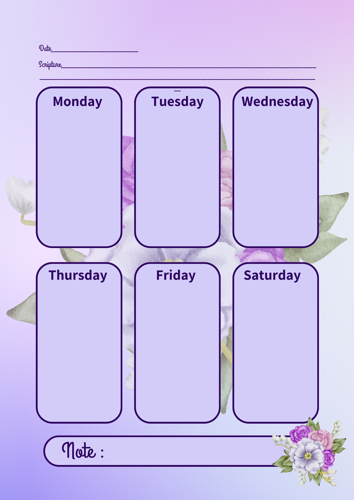 WEEKLY ACTIVITY TIMETABLE FOR CHRISTIANS