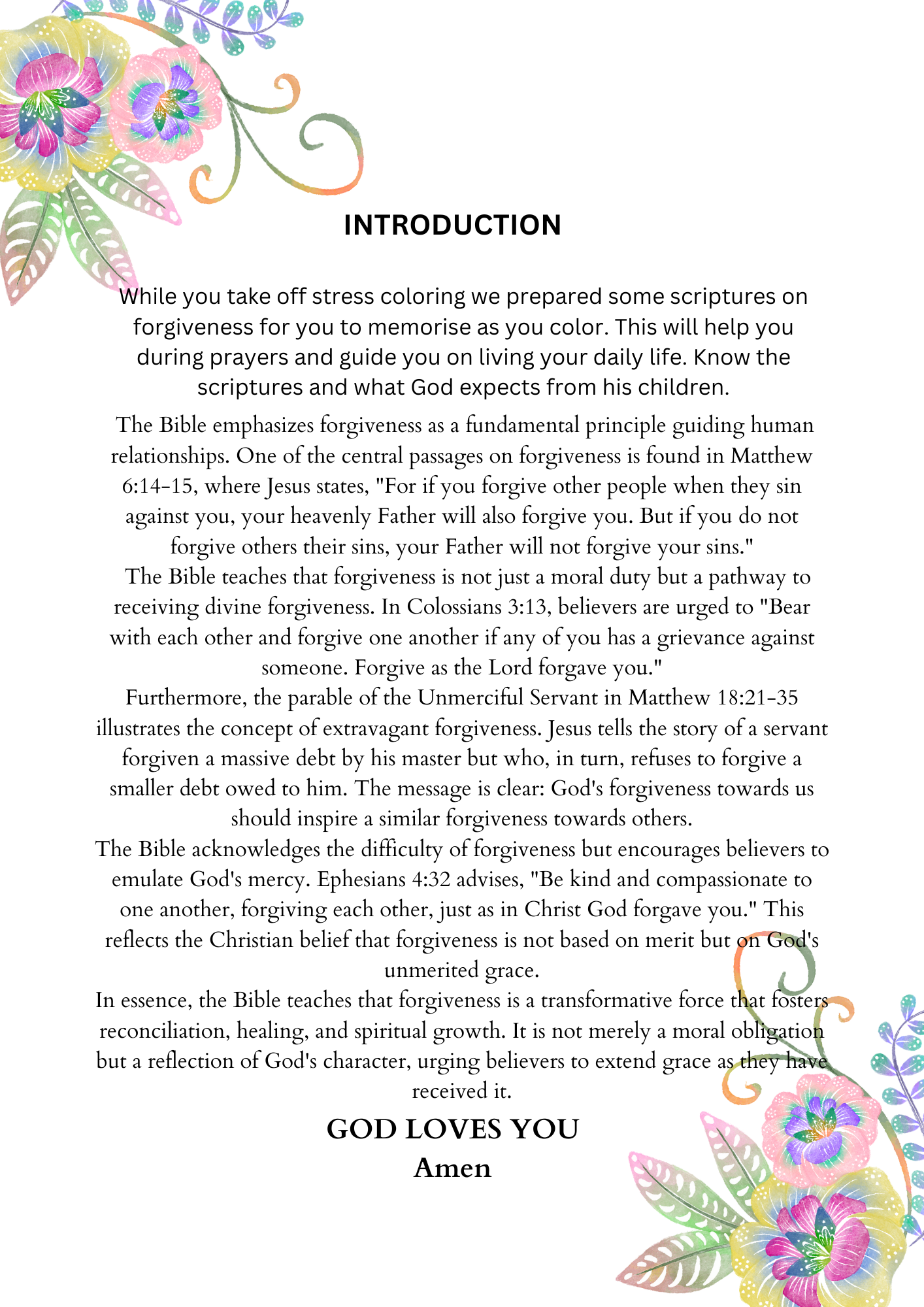 COLOR FOR JESUS :COLOR AND MEMORIZE SCRIPTURES ON FORGIVENESS.