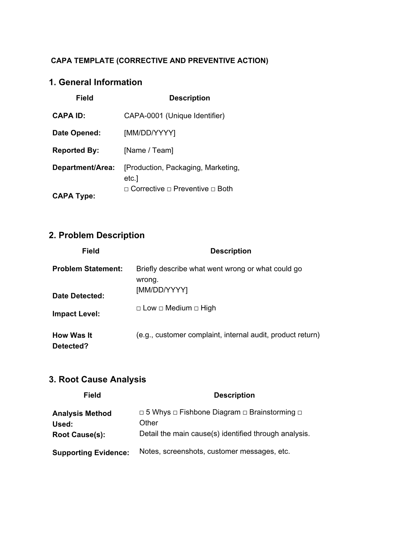 CAPA , 5 WHYS & FISHBONE DIAGRAM NOTION TEMPLATES