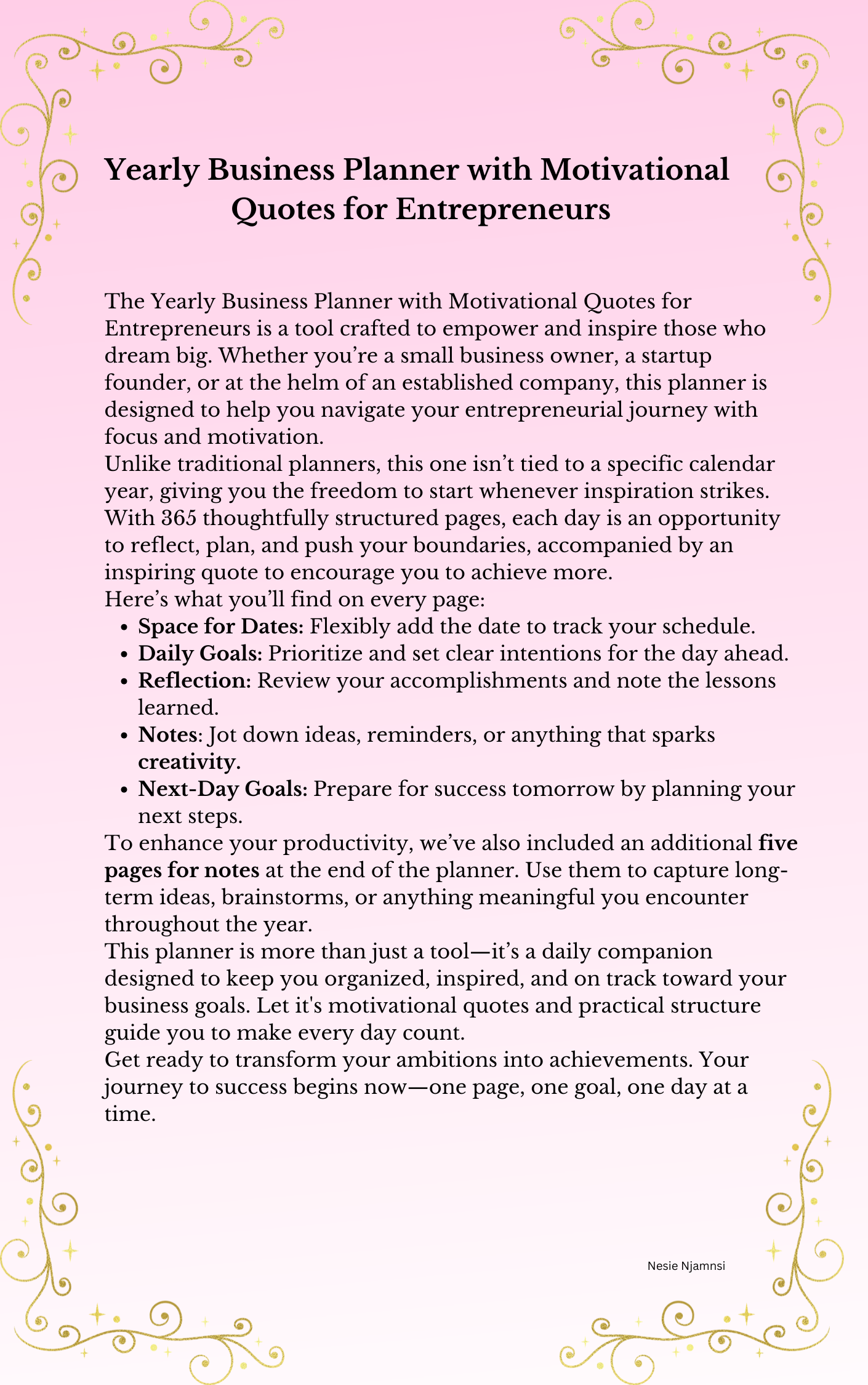 YEARLY BUSINESS PLANNER WITH MOTIVATIONAL QUOTES FOR ENTREPRENEURS
