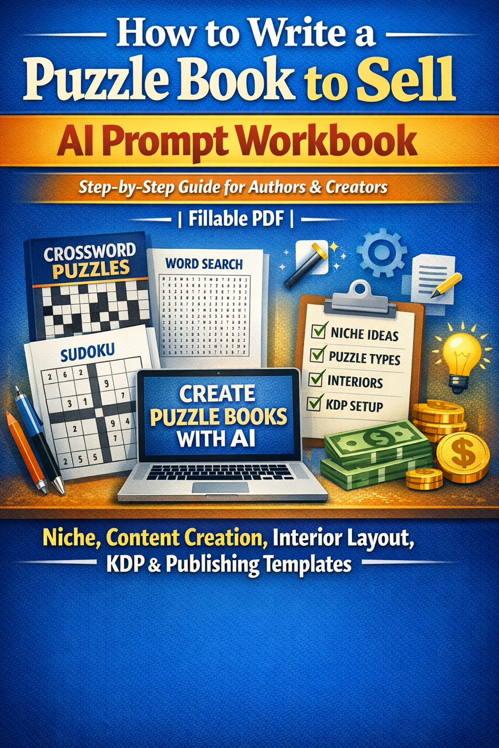 How to Write a Puzzle Book to Sell — AI Prompt Workbook | Step-by-Step Guide for Authors & Creators | Fillable PDF | Niche, Content Creation, Interior Layout, KDP & Publishing Templates