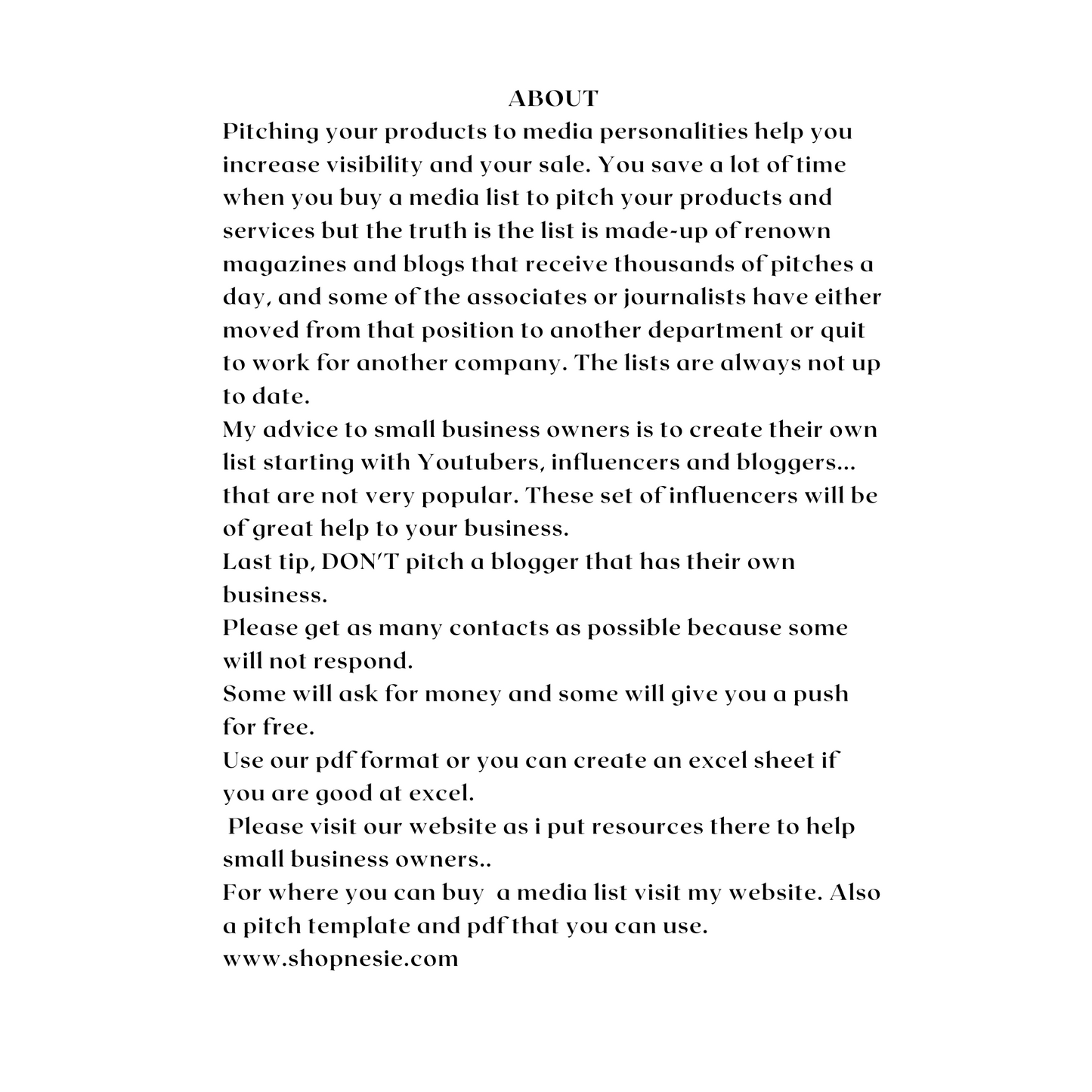 Media Kit/ Media List/Media Personality List/Instant Download/ For Small Businesses