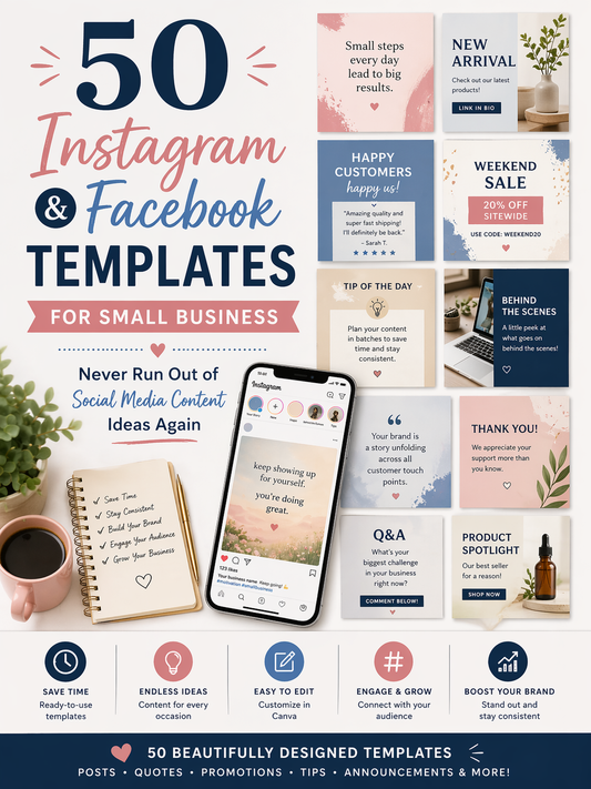 50 Instagram & Facebook Templates for Small Business: Never Run Out of Social Media Content Ideas Again