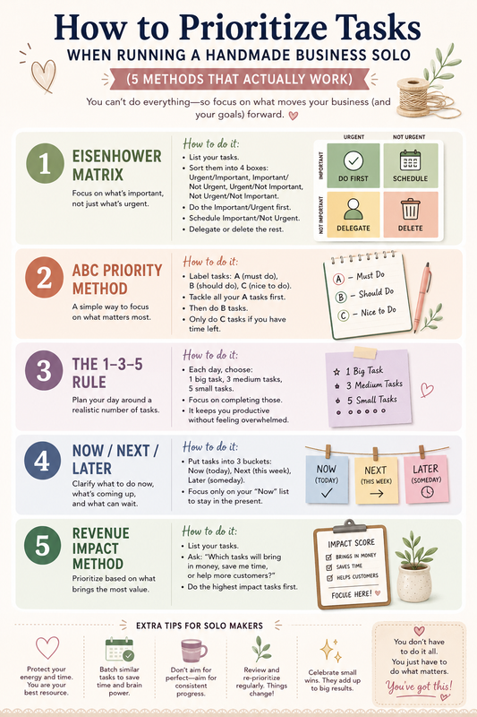 How to Prioritize Tasks When Running a Handmade Business Solo (5 Methods That Actually Work)