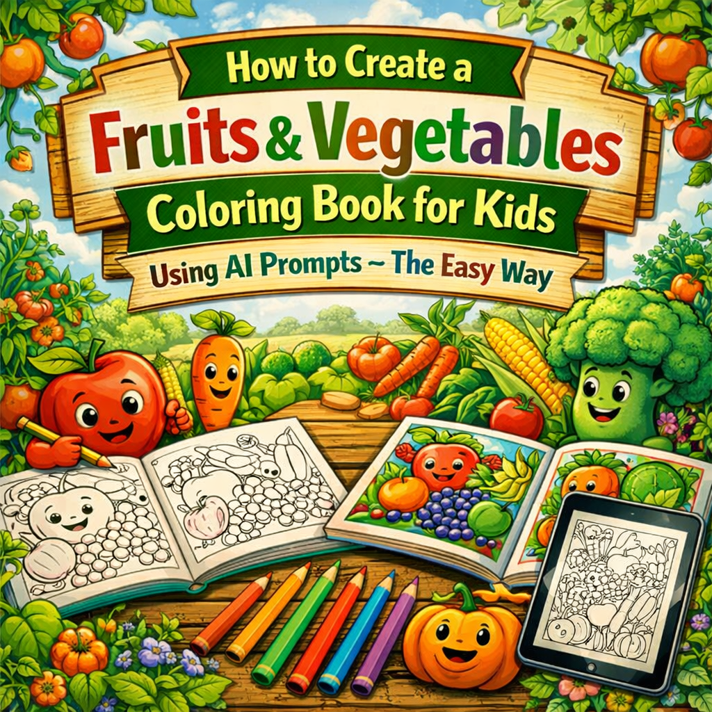 How to Create a Fruits & Vegetables Coloring Book for Kids Using AI Prompts — The Easy Way