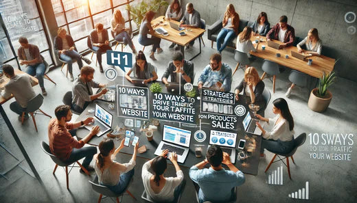 10 WAYS TO DRIVE TRAFFIC TO YOUR WEBSITE AND 10 STRATEGIES TO USE ON PRODUCTS TO BOOST SALES.