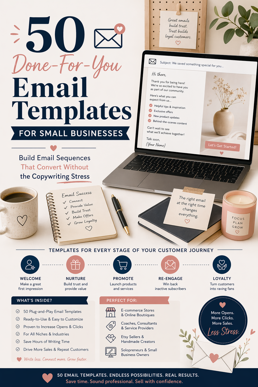 50 Done-For-You Email Templates for Small Businesses: Build Email Sequences That Convert Without the Copywriting Stress