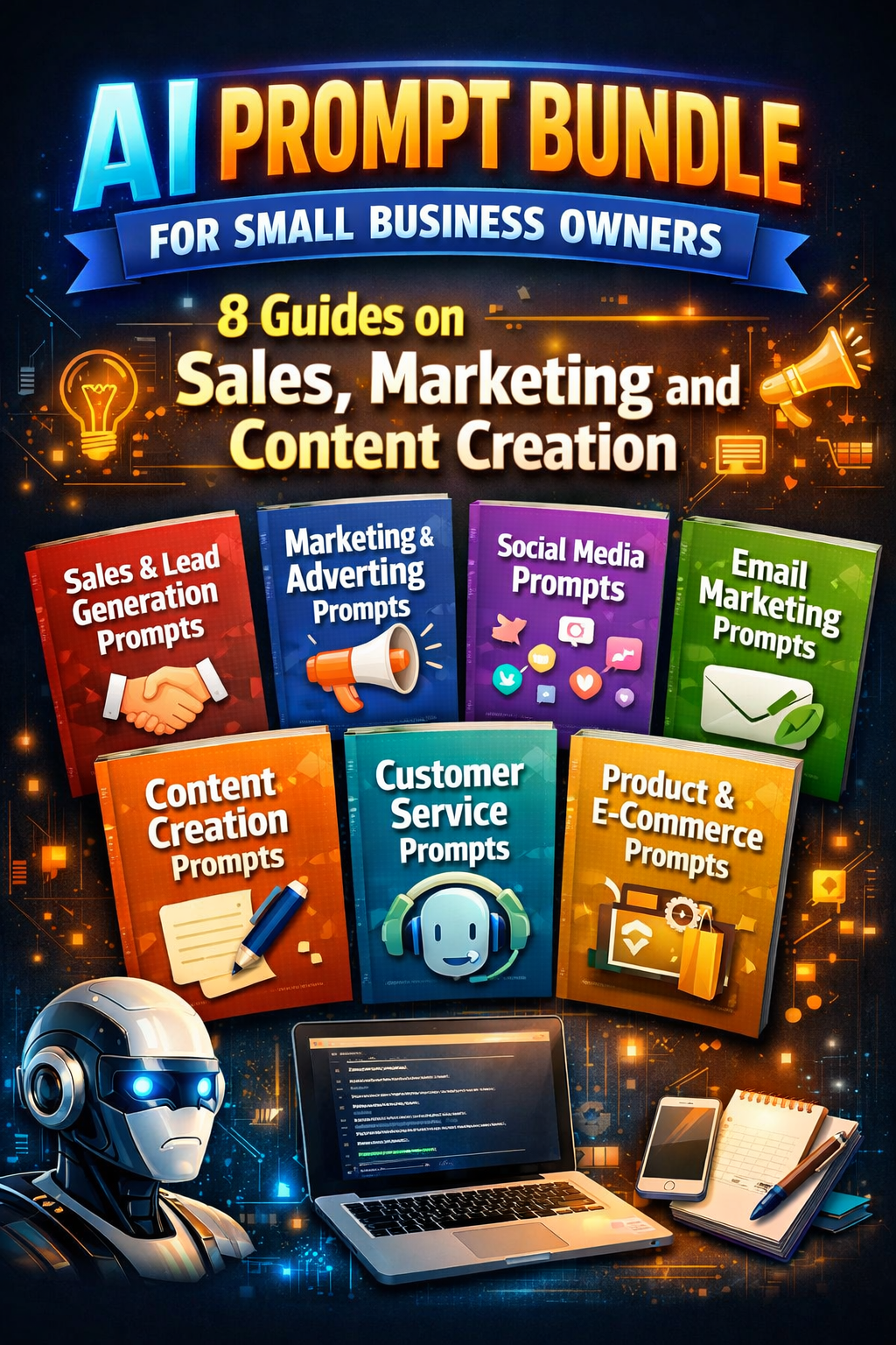 AI Prompt Bundle for Small Business Owners -8 Guides on Sales, Marketing and Content Creation