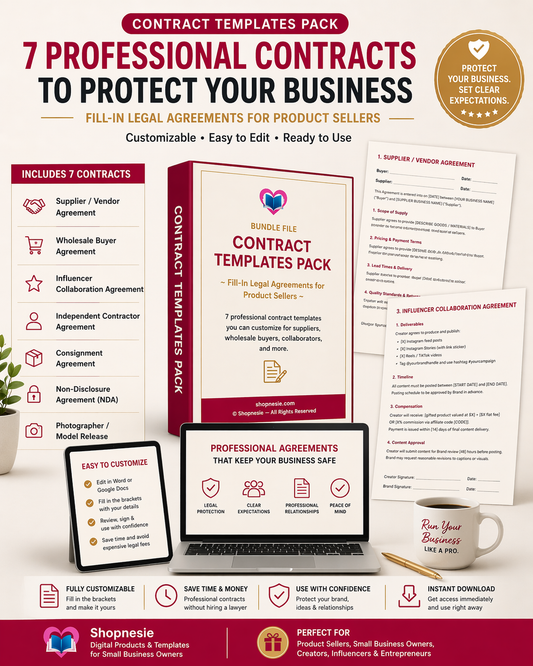 Contract Templates Pack for Small Business | 7 Legal Agreements for Product Sellers & Brands