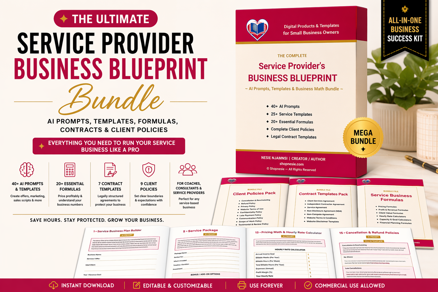 Service Provider Business Blueprint Bundle – Contracts, Client Policies, Pricing Formulas & AI Prompts for Service-Based Businesses