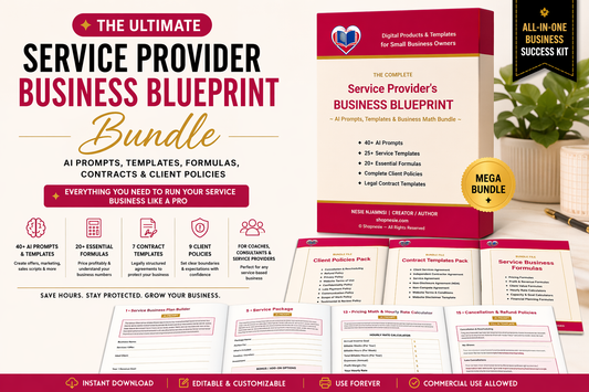 Service Provider Business Blueprint Bundle – Contracts, Client Policies, Pricing Formulas & AI Prompts for Service-Based Businesses