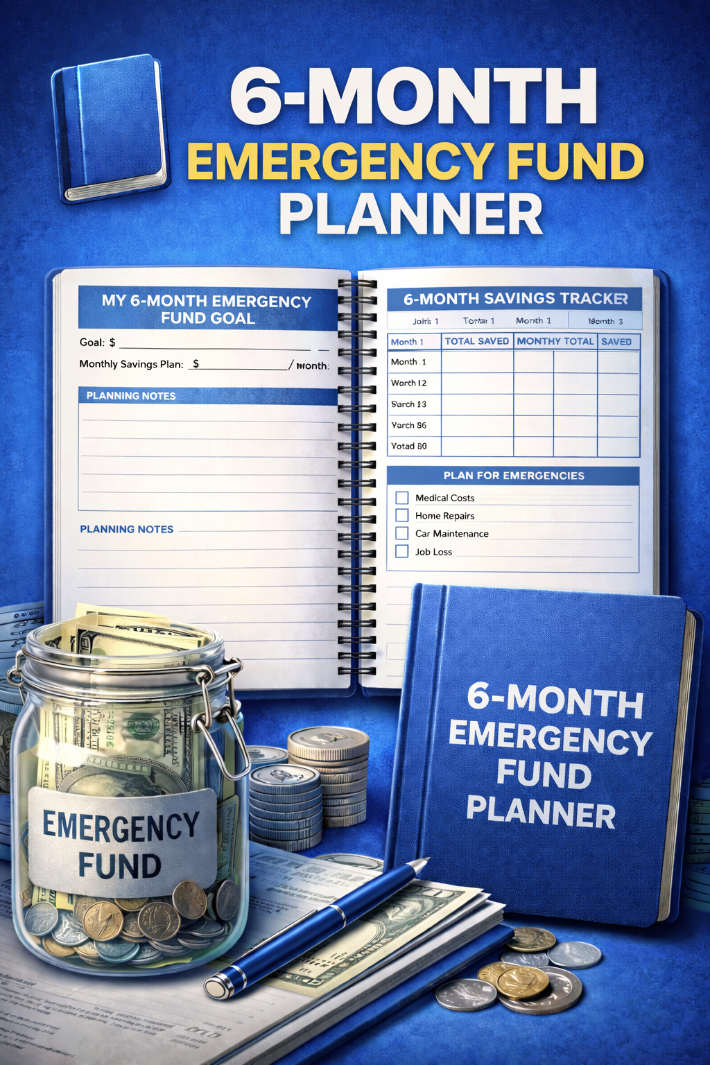 6-Month Emergency Fund Planner – Printable Savings Tracker PDF