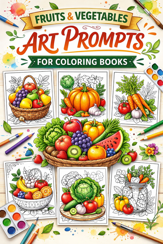 AI Fruits & Vegetables Art Prompts for Children's Coloring Books – KDP & Print on Demand