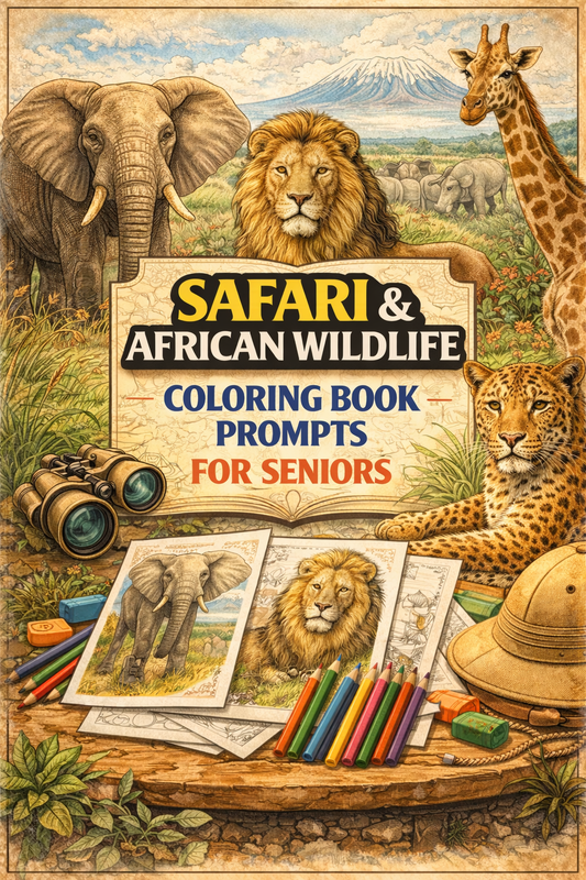 Safari & African Wildlife Coloring Book Prompts For Seniors