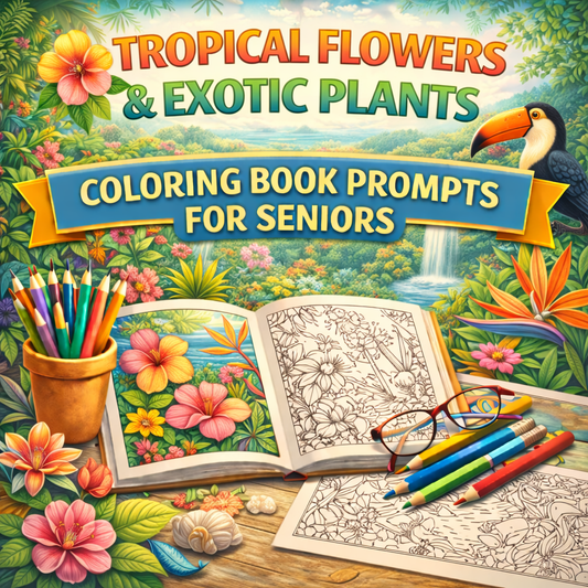 Tropical Flowers & Exotic Plants Coloring Book Prompts For Seniors