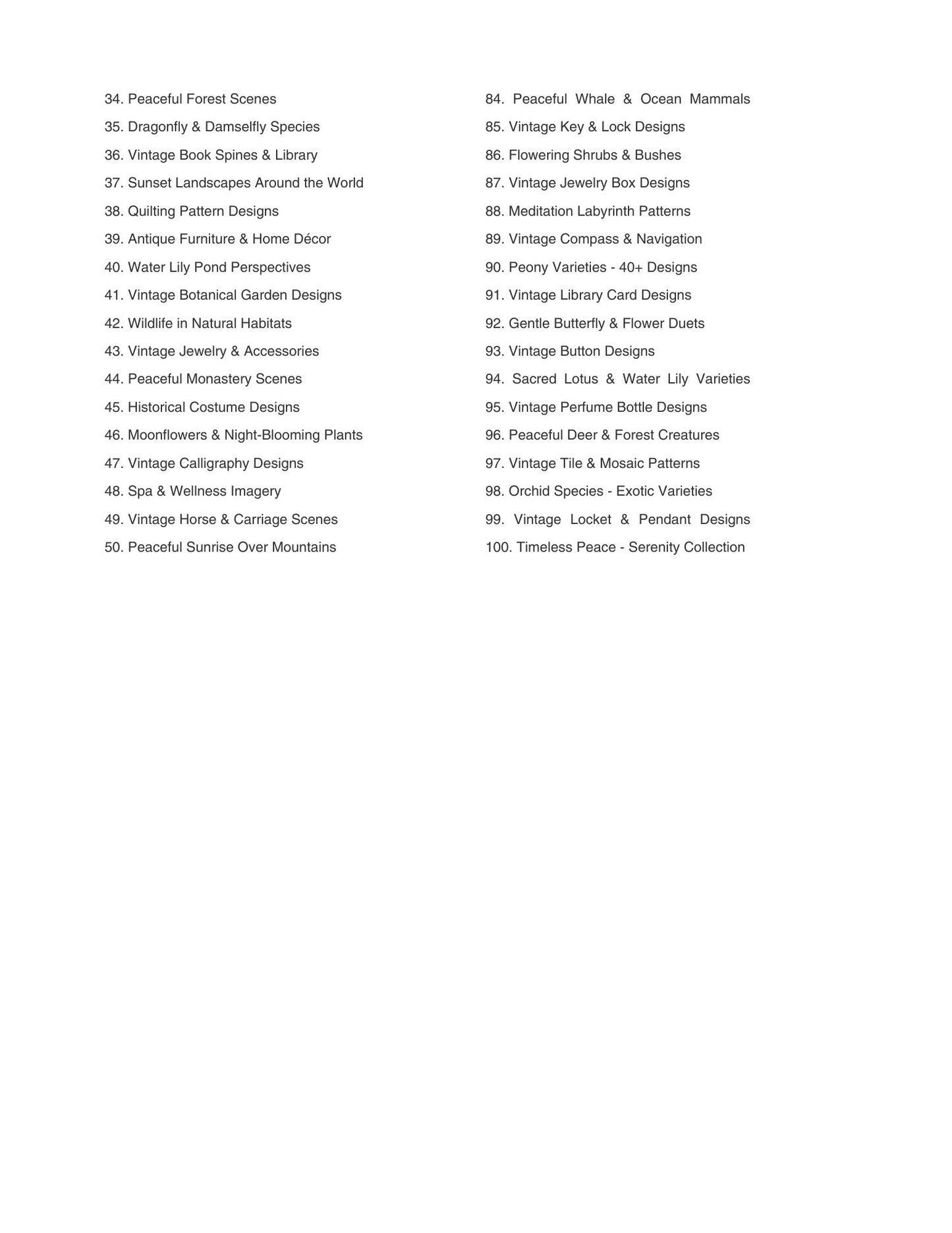 List of categories on a white background