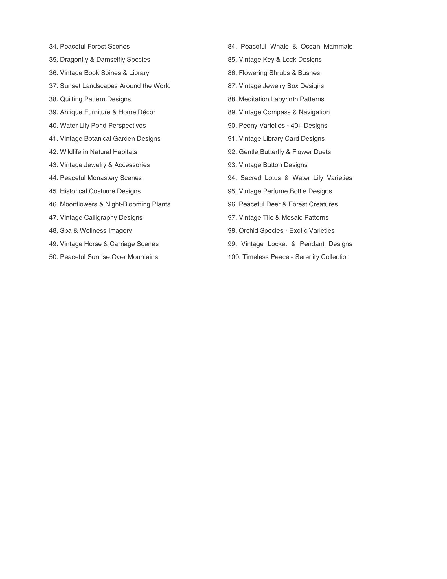 List of categories on a white background