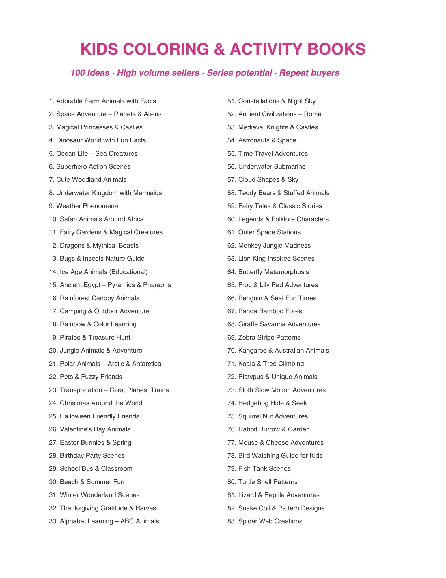 List of kids coloring and activity books with titles on a white background