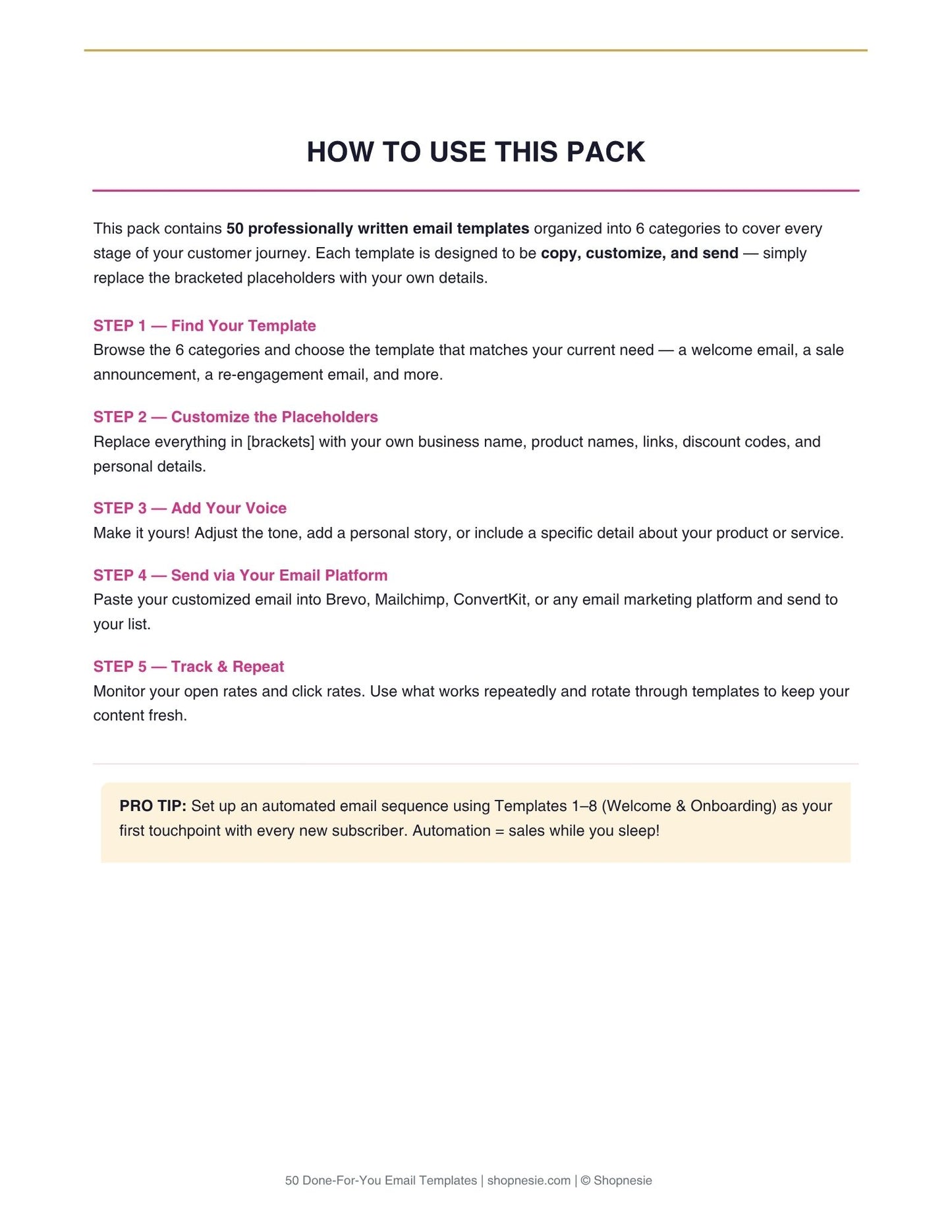 50 Done-For-You Email Templates for Small Businesses | Email Marketing Templates | Copy Customize Send | Welcome Sales Launch Nurture Re-engagement