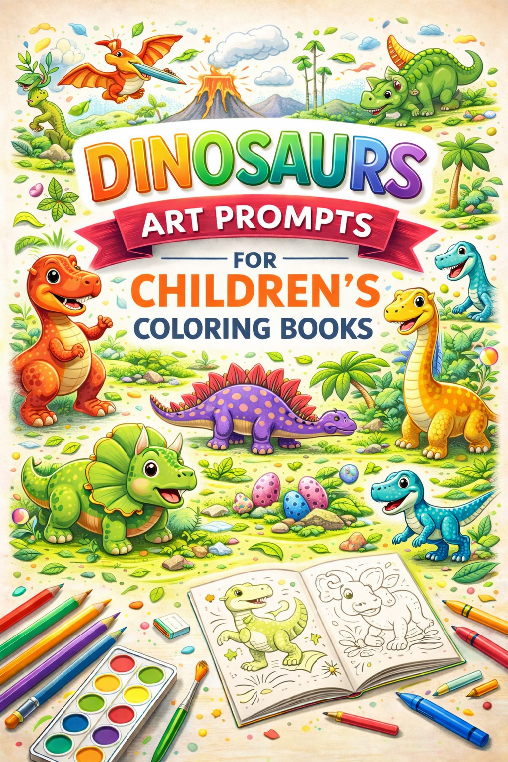 AI Dinosaurs Art Prompts for Children's Coloring Books – KDP & Print on Demand