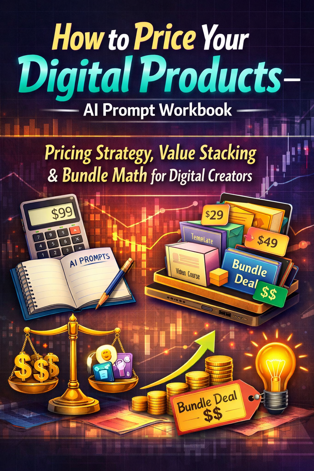 How to Price Your Digital Products – AI Prompt Workbook | Pricing Strategy, Value Stacking & Bundle Math for Digital Creators