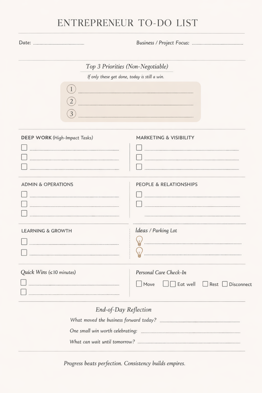 🗓 ENTREPRENEUR TO-DO LIST TEMPLATE