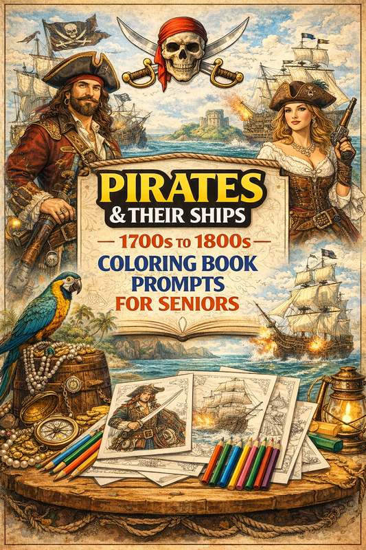 Pirates & Their Ships Coloring Book Prompts For Seniors