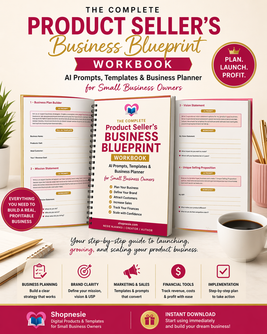 Product Seller Business Blueprint Workbook | AI Prompts, Templates & Business Planner for Small Business Owners