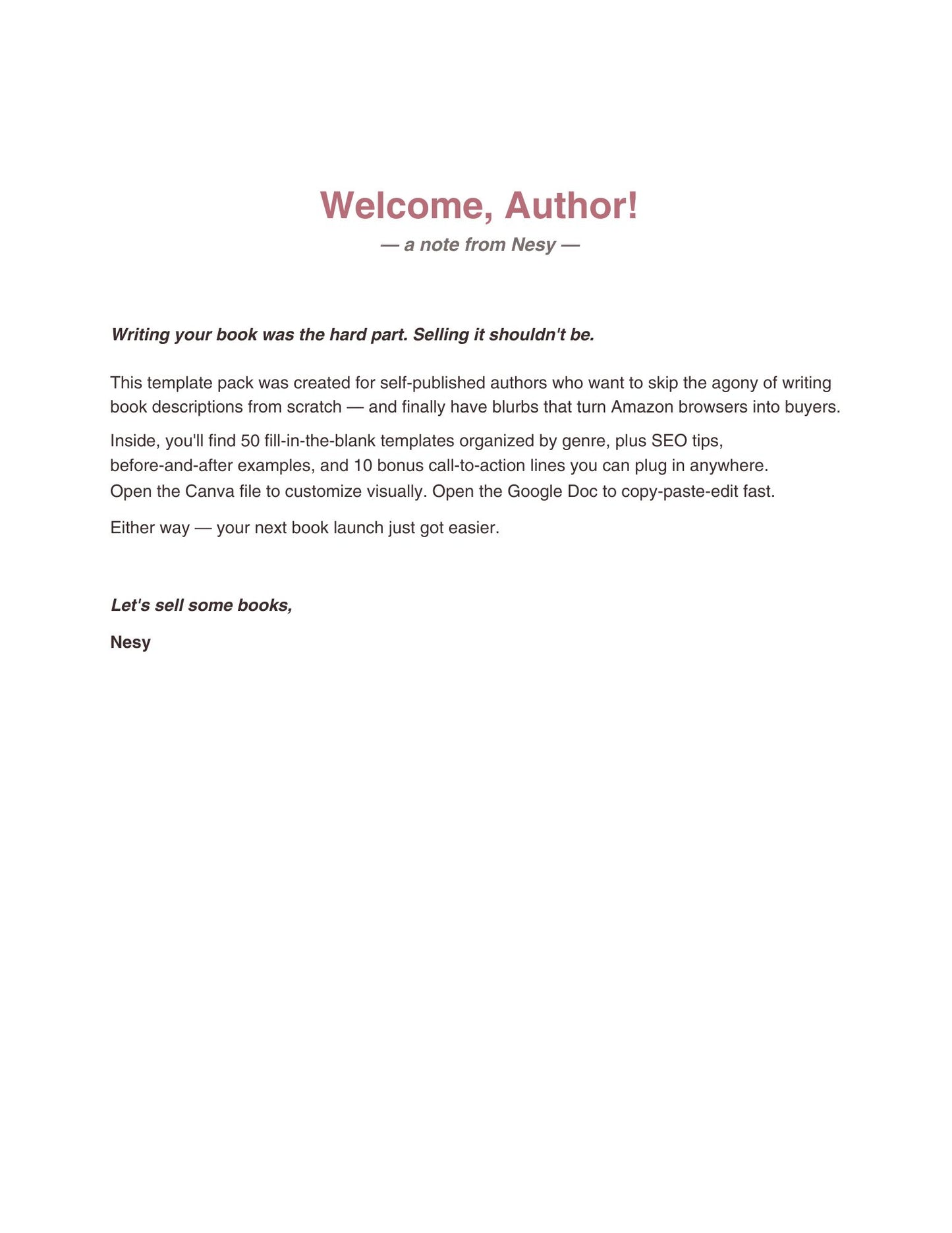 50 KDP Book Description Templates | Canva & Google Docs Editable