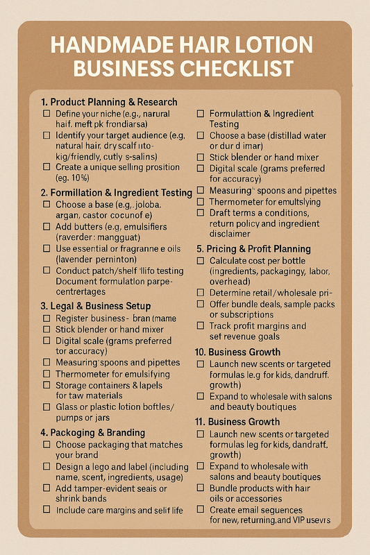 HANDMADE HAIR LOTION BUSINESS CHECKLIST